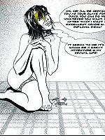 Short-haired girl gulps down a huge cock
